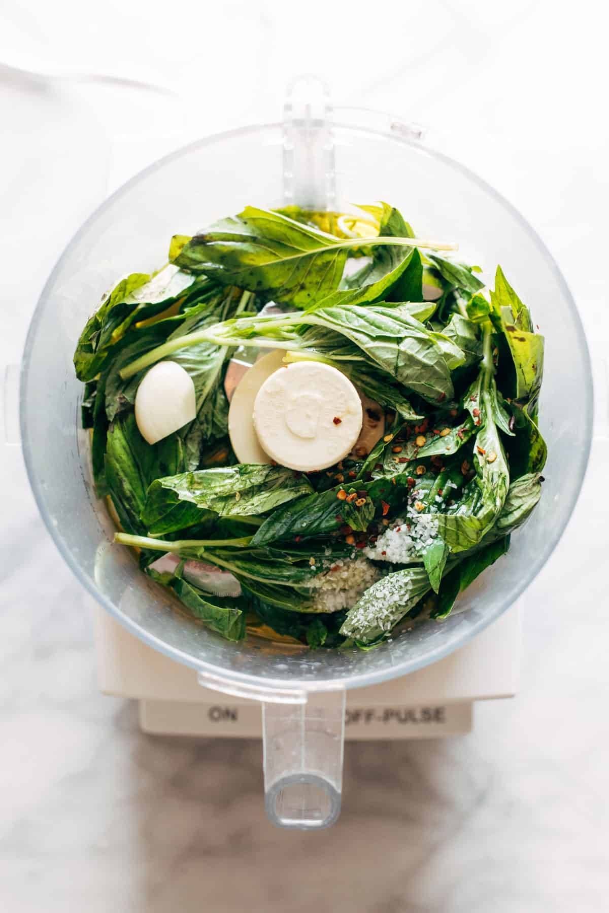 Dressing ingredients in food processor.